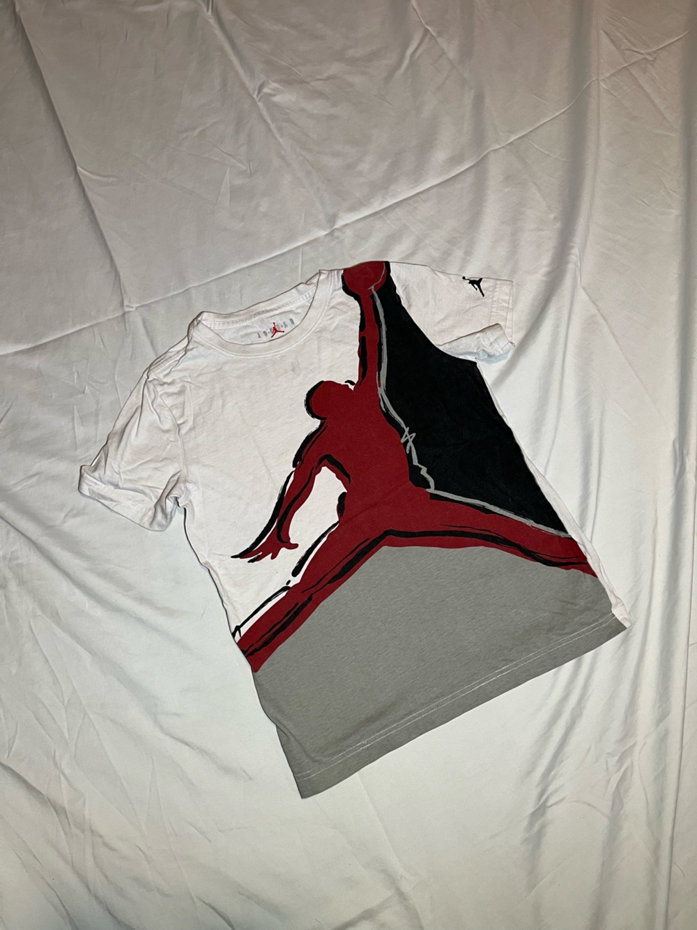 Jordan Short-Sleeve Tee with Red Jumpman Graphic on White